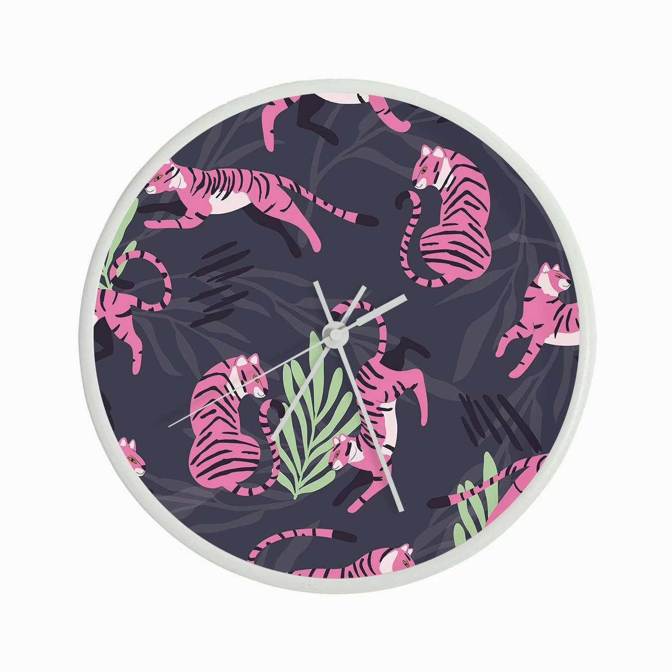 Pink Tiger Pattern On Purple With Floral Decoration Clock - Image 3