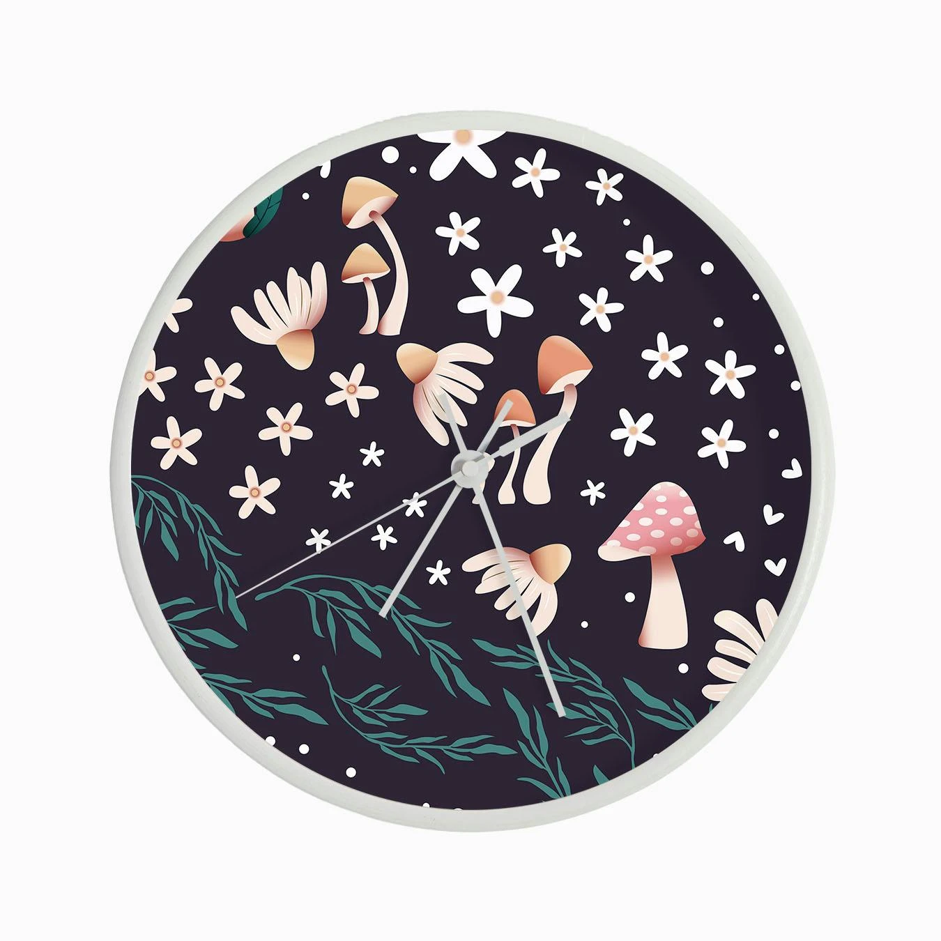 Mushroom Pattern On Purple With Florals Clock - Image 3