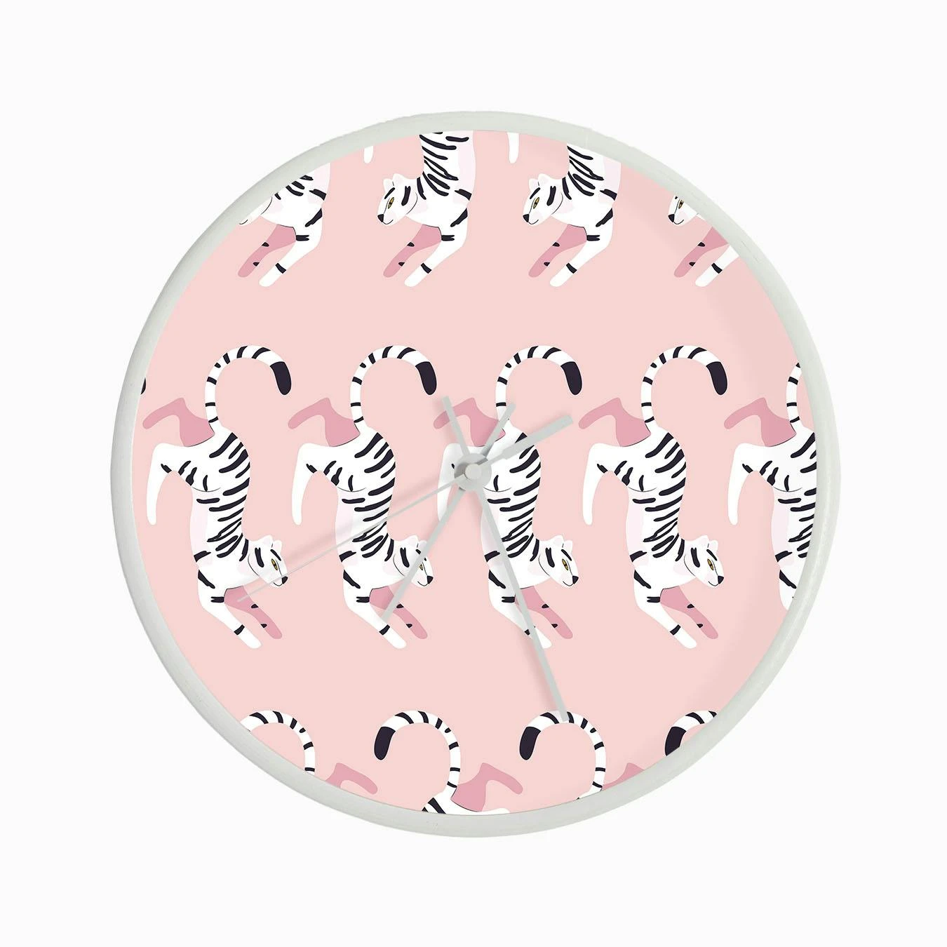 Prancing White Tiger Pattern On Pink Clock - Image 3