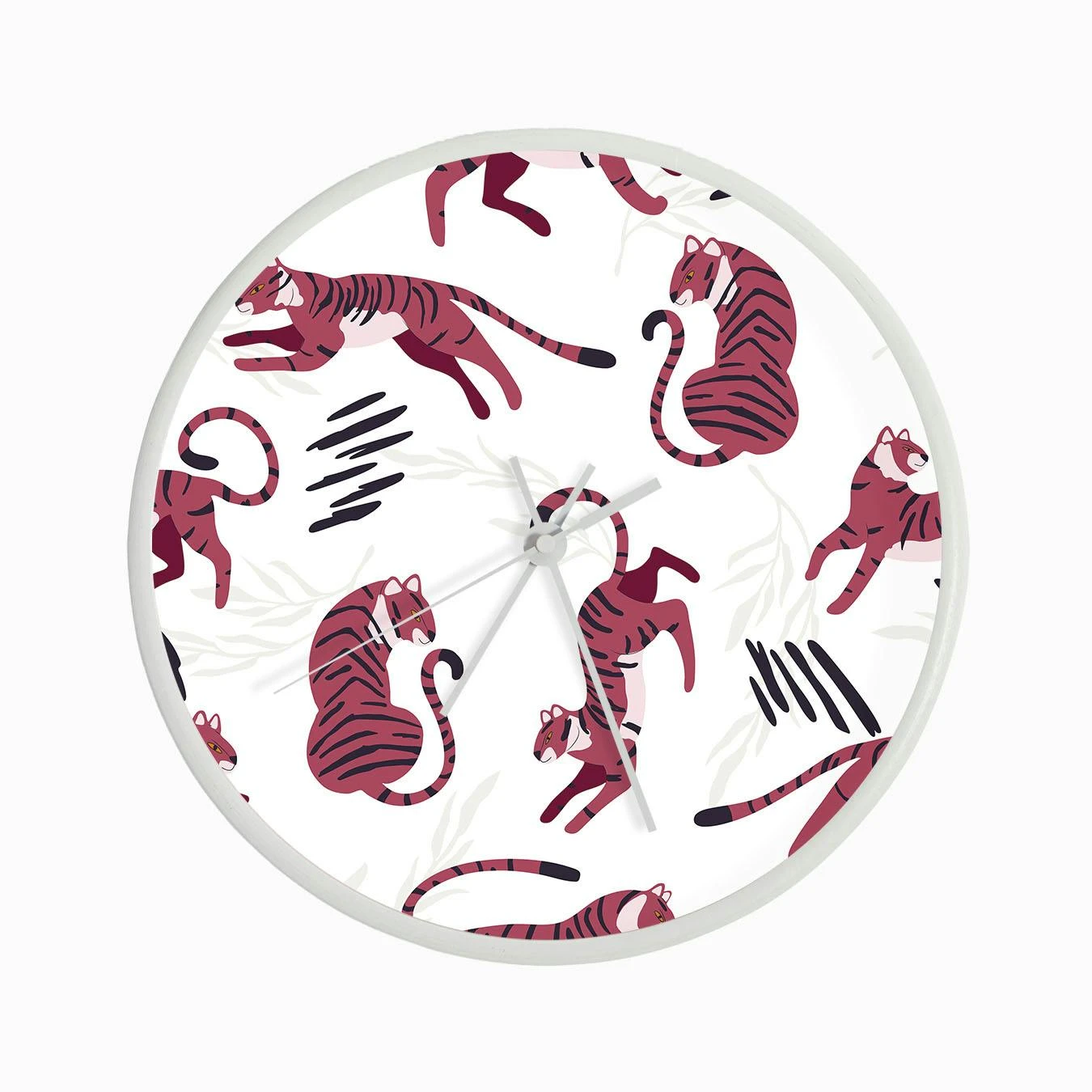 Magenta Tigers Pattern On White Clock - Image 3