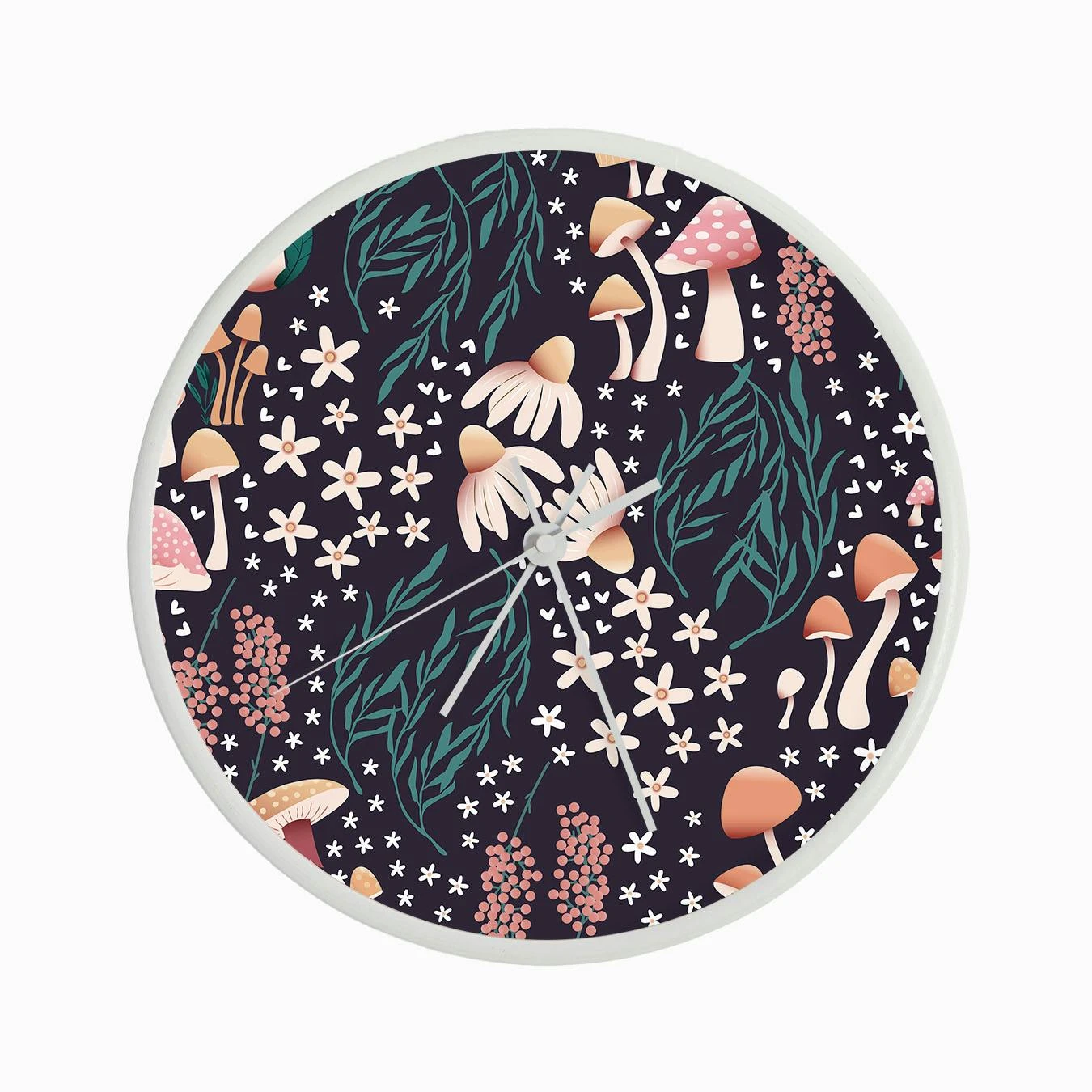 Mushroom Pattern With Flowers On Purple Clock - Image 3