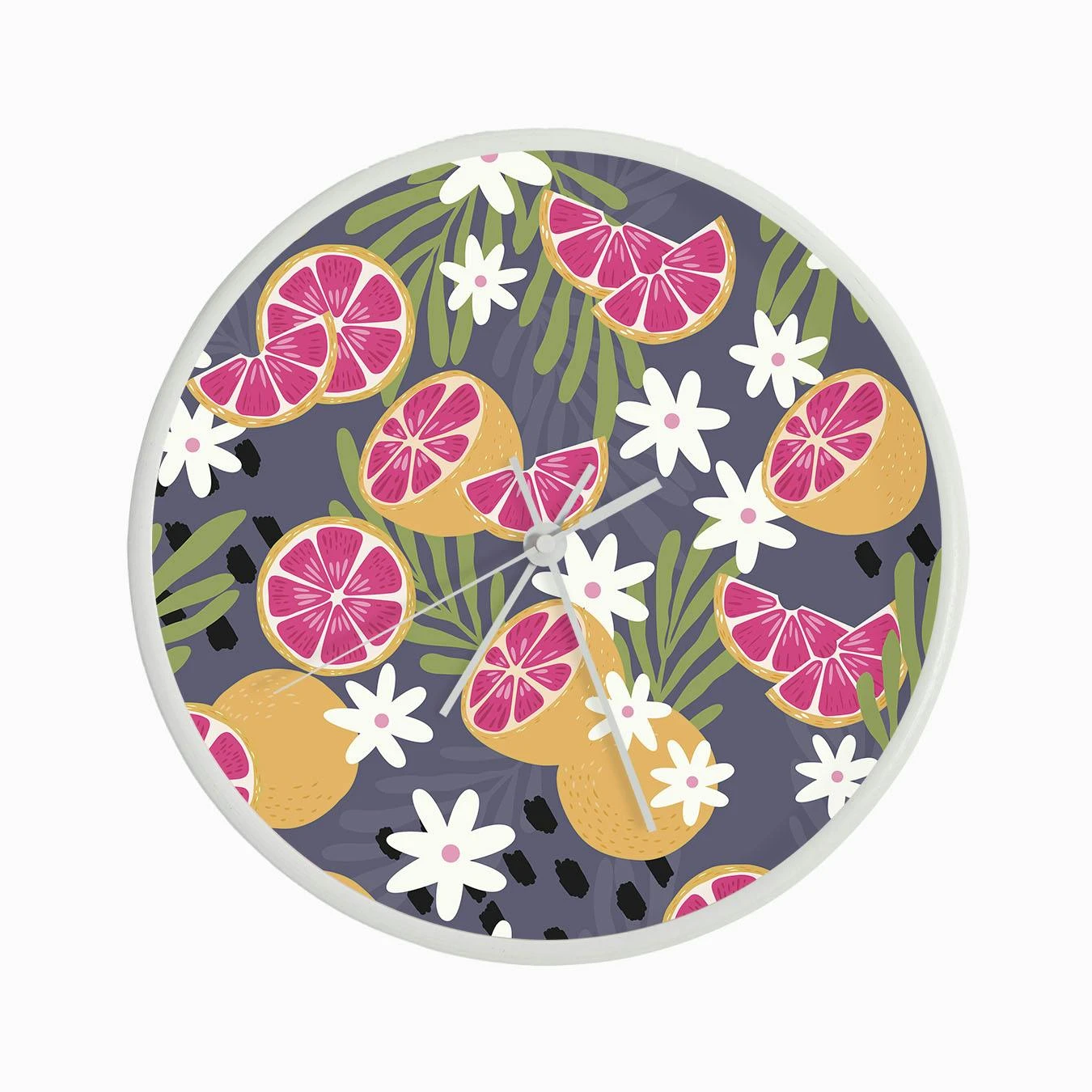 Grapefruit Pattern On Purple With Floral Decoration Clock - Image 3