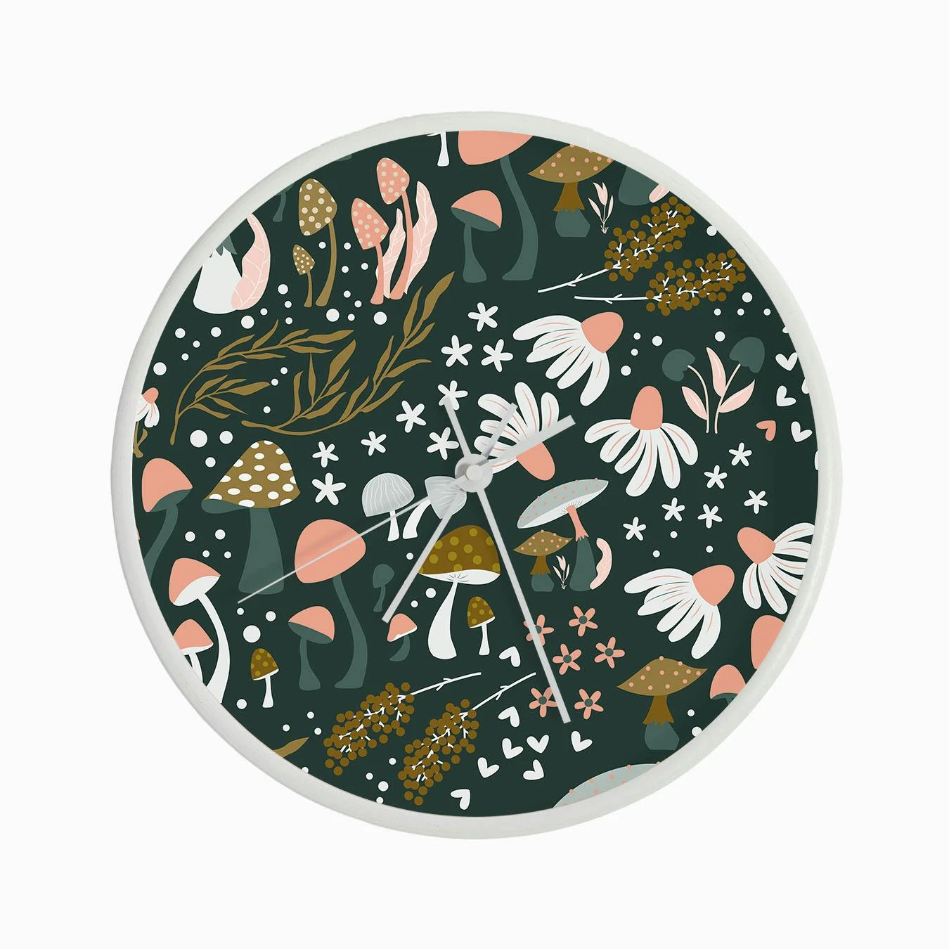 Mushrooms And Flower Pattern On Green Clock - Image 3
