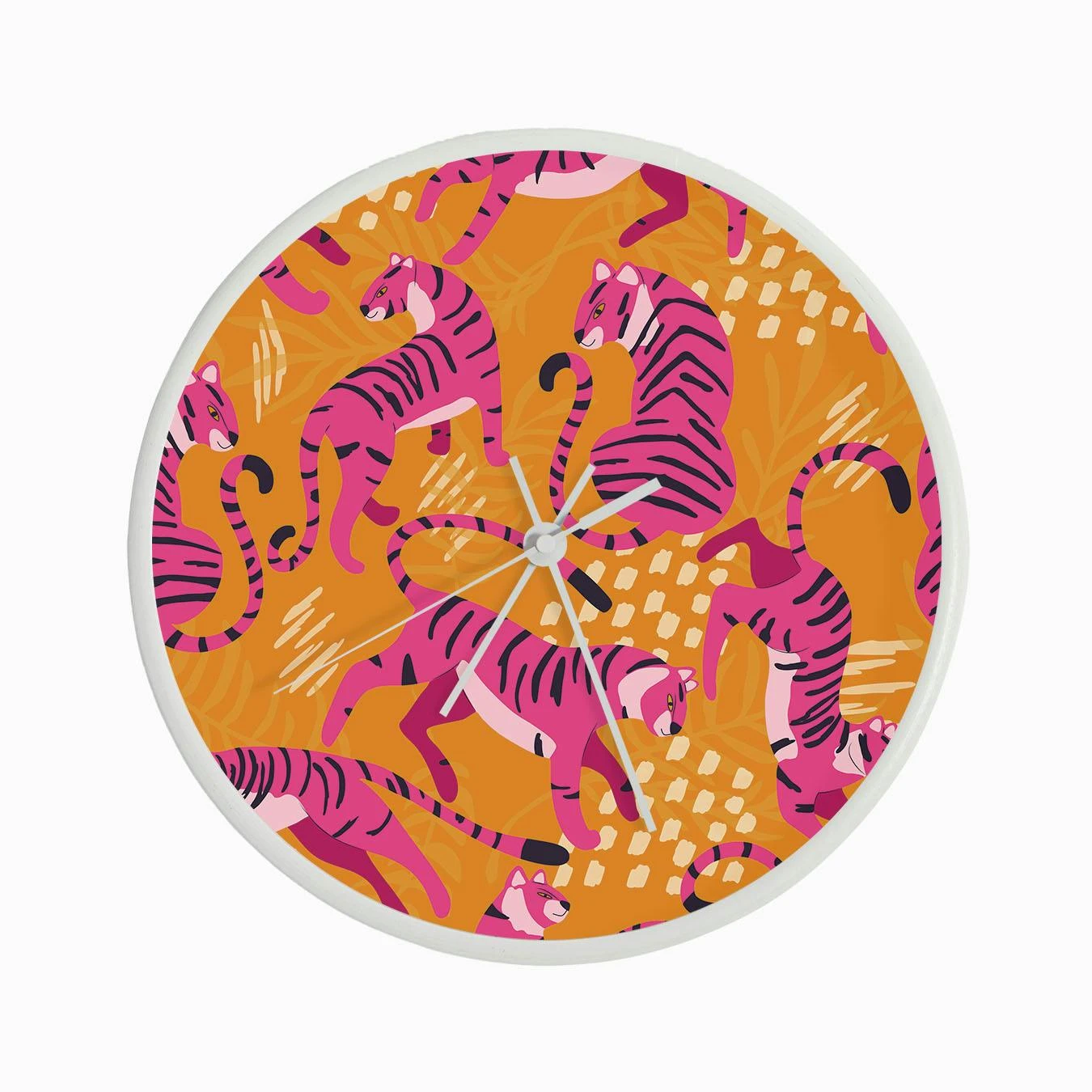 Vibrant Pink Tigers On Bright Orange Pattern Clock - Image 3