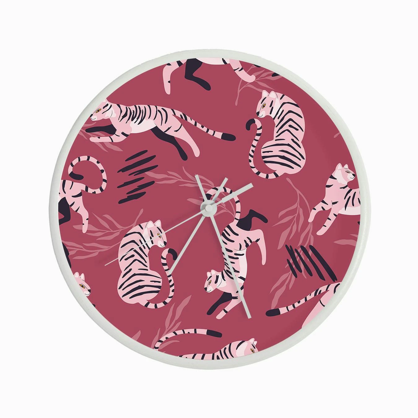 Pink Tiger Pattern On Viva Magenta With Floral Decoration Clock - Image 3