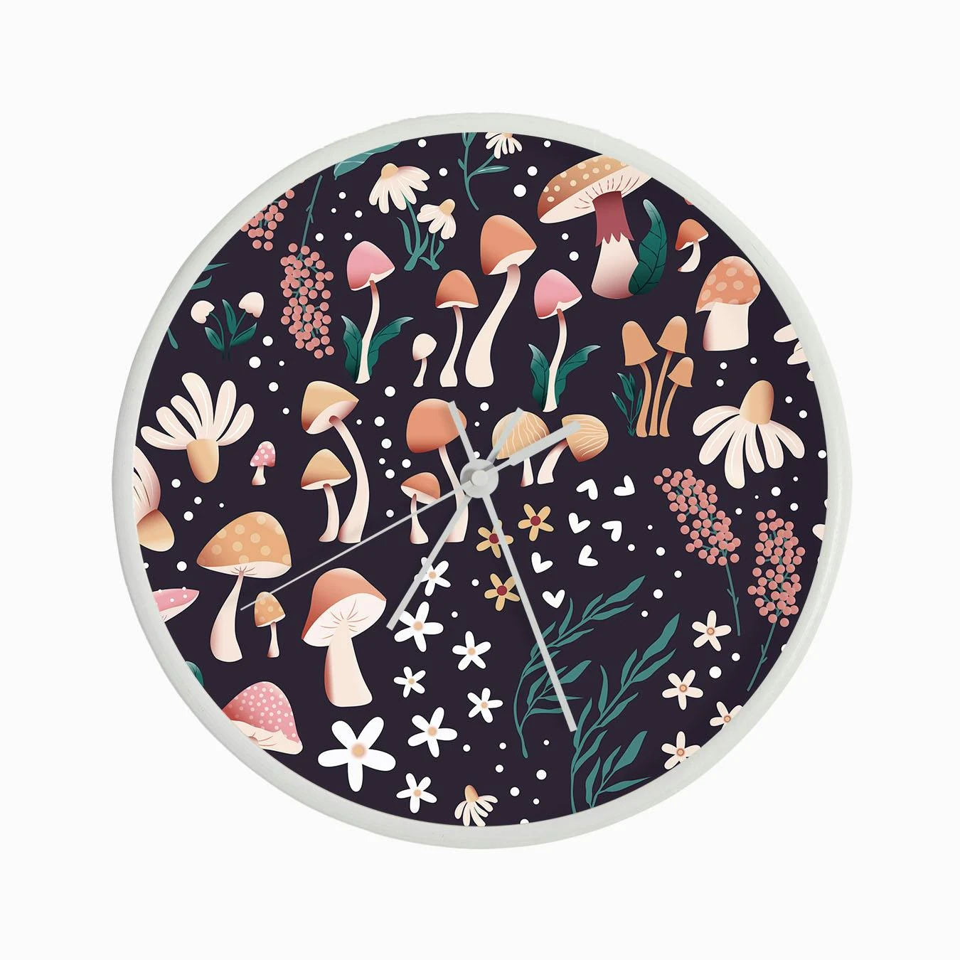 Mushrooms And Florals Pattern On Purple Clock - Image 3