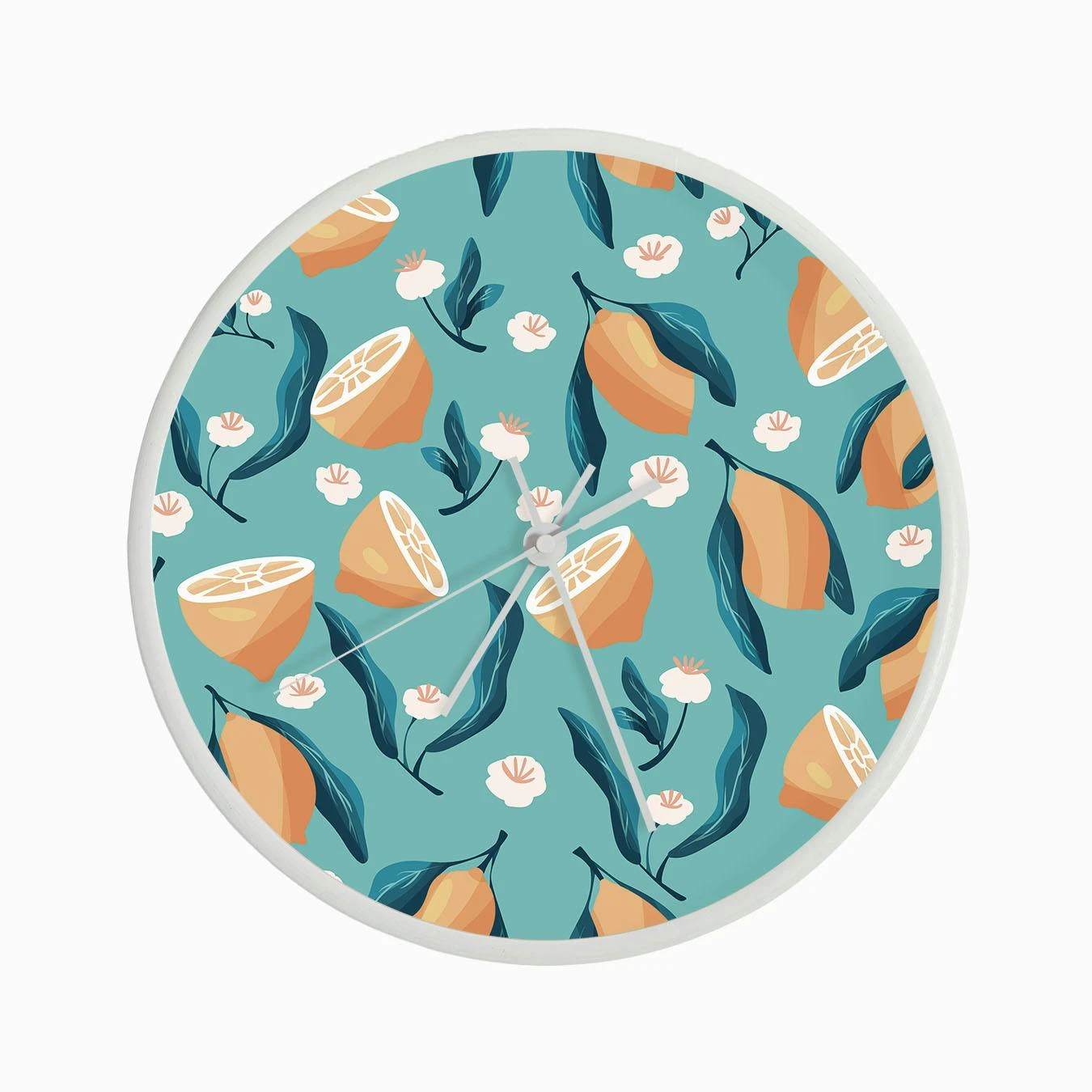 Lemon Pattern With Flowers On Blue Clock - Image 3