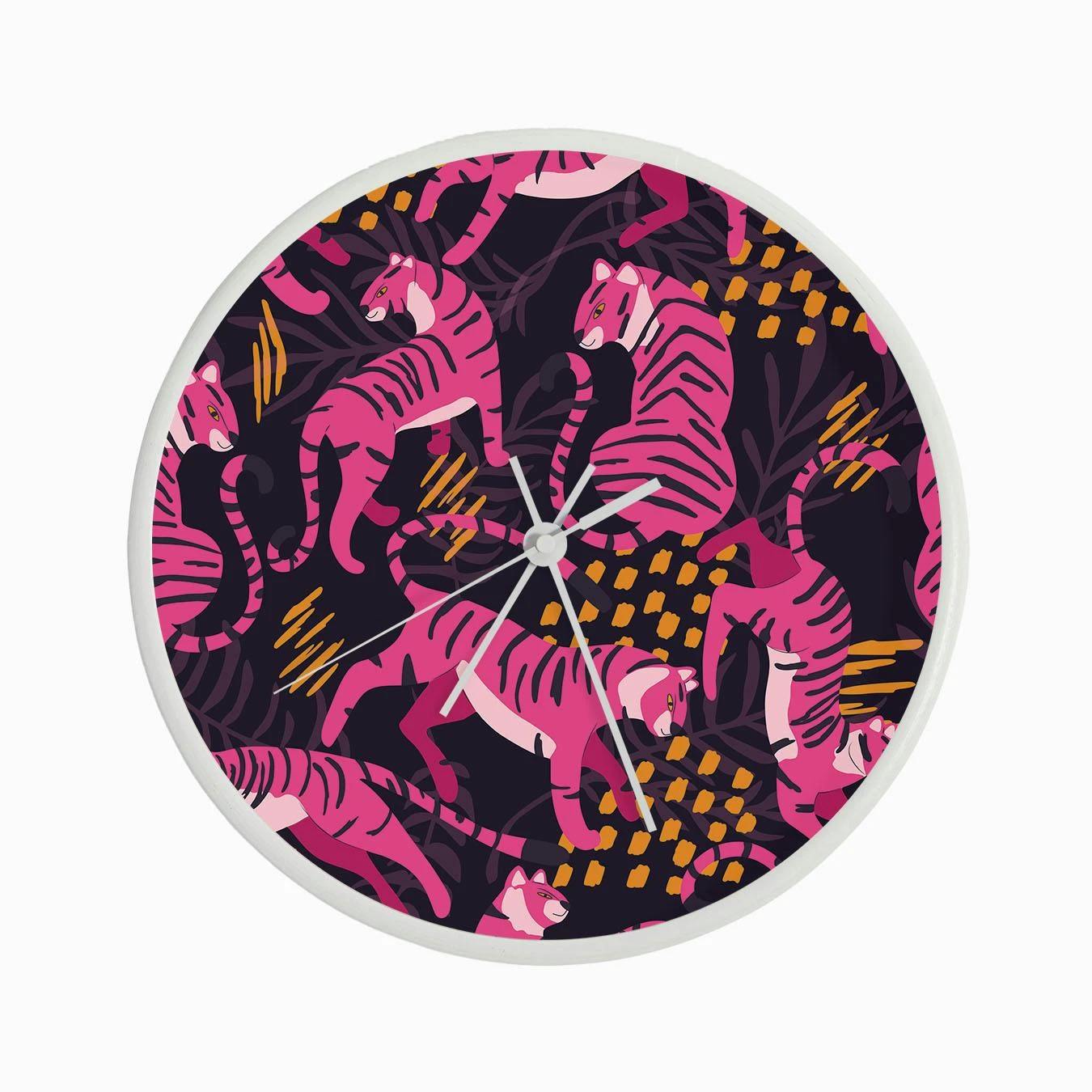 Vibrant Pink Tigers On Dark Purple Pattern Clock - Image 3