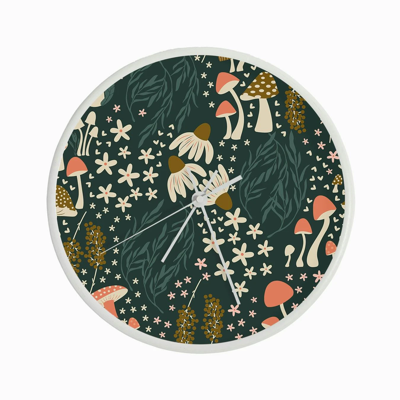 Mushroom Pattern With Flowers On Green Clock - Image 3