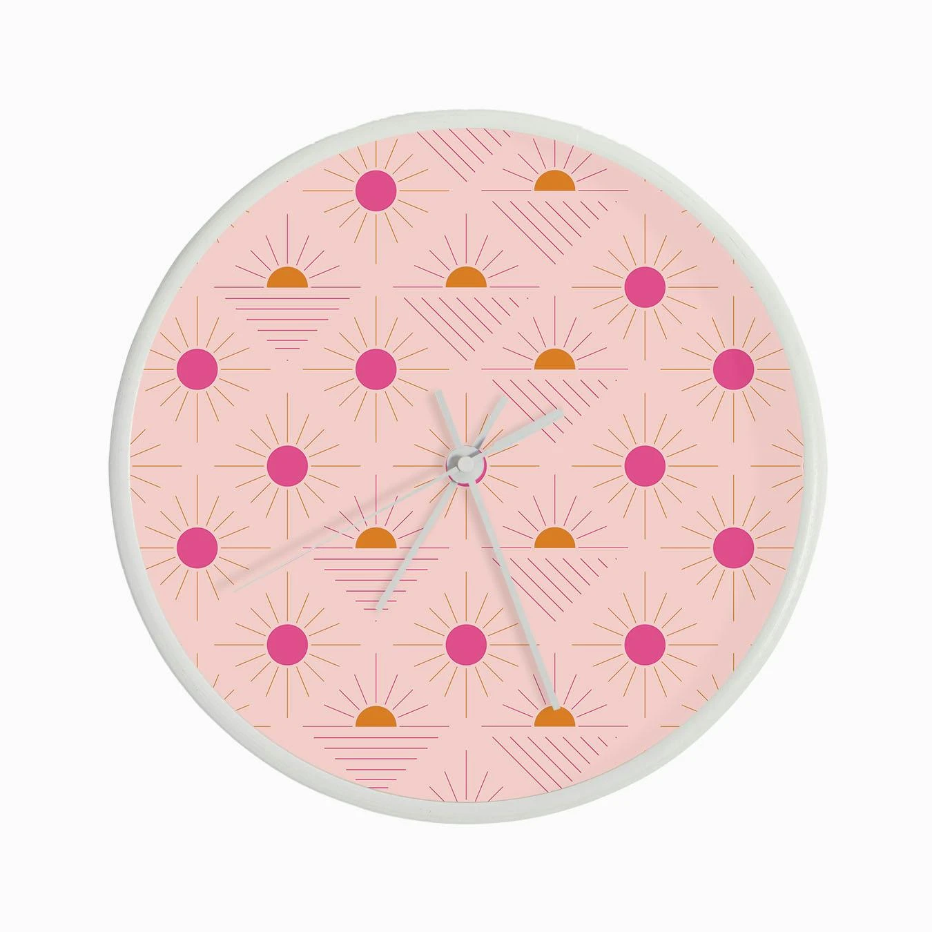 Geometric Pattern With Bright Pink And Orange Sunshine On Light Pink Clock - Image 3