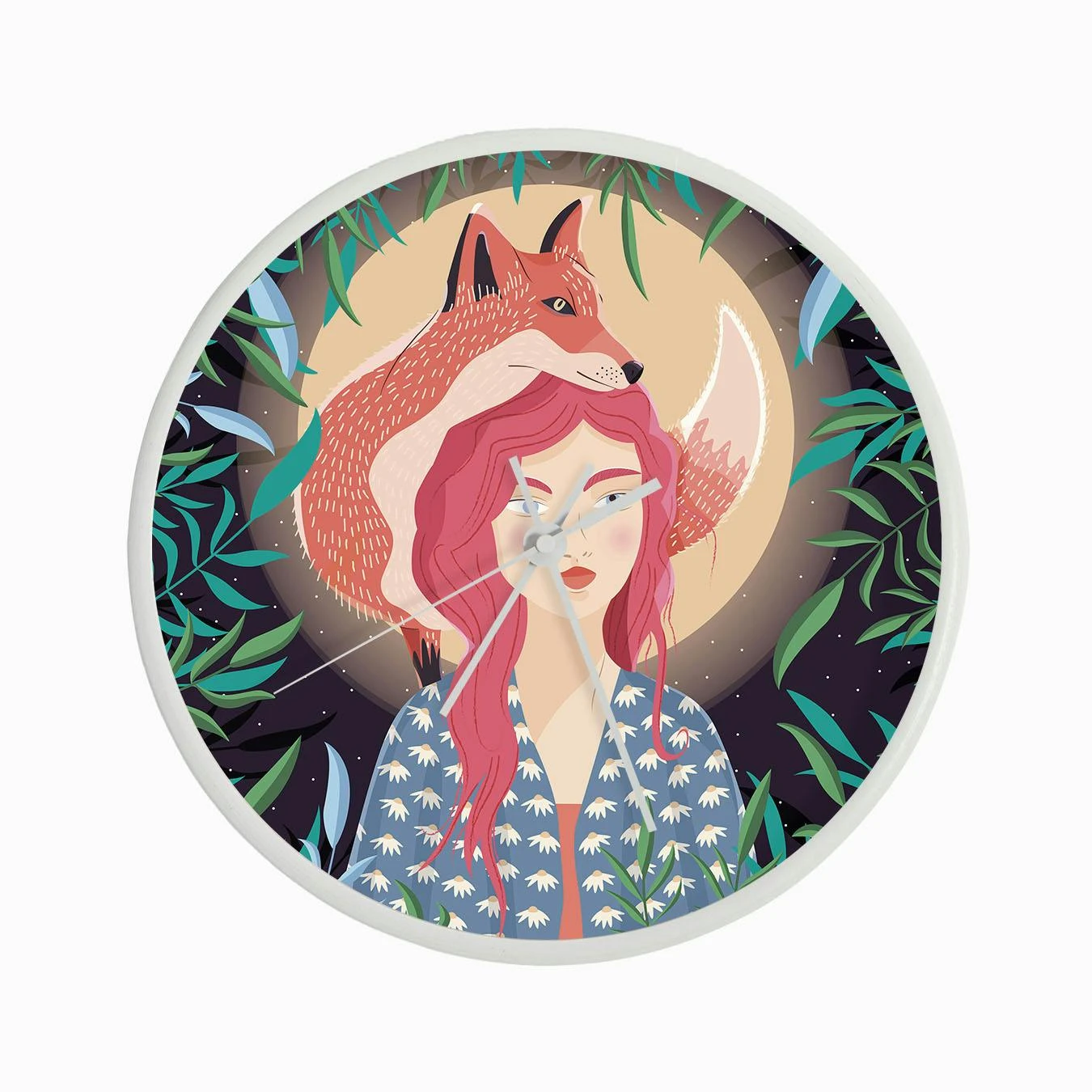 Girl And Her Fox In Moonlight Clock - Image 3