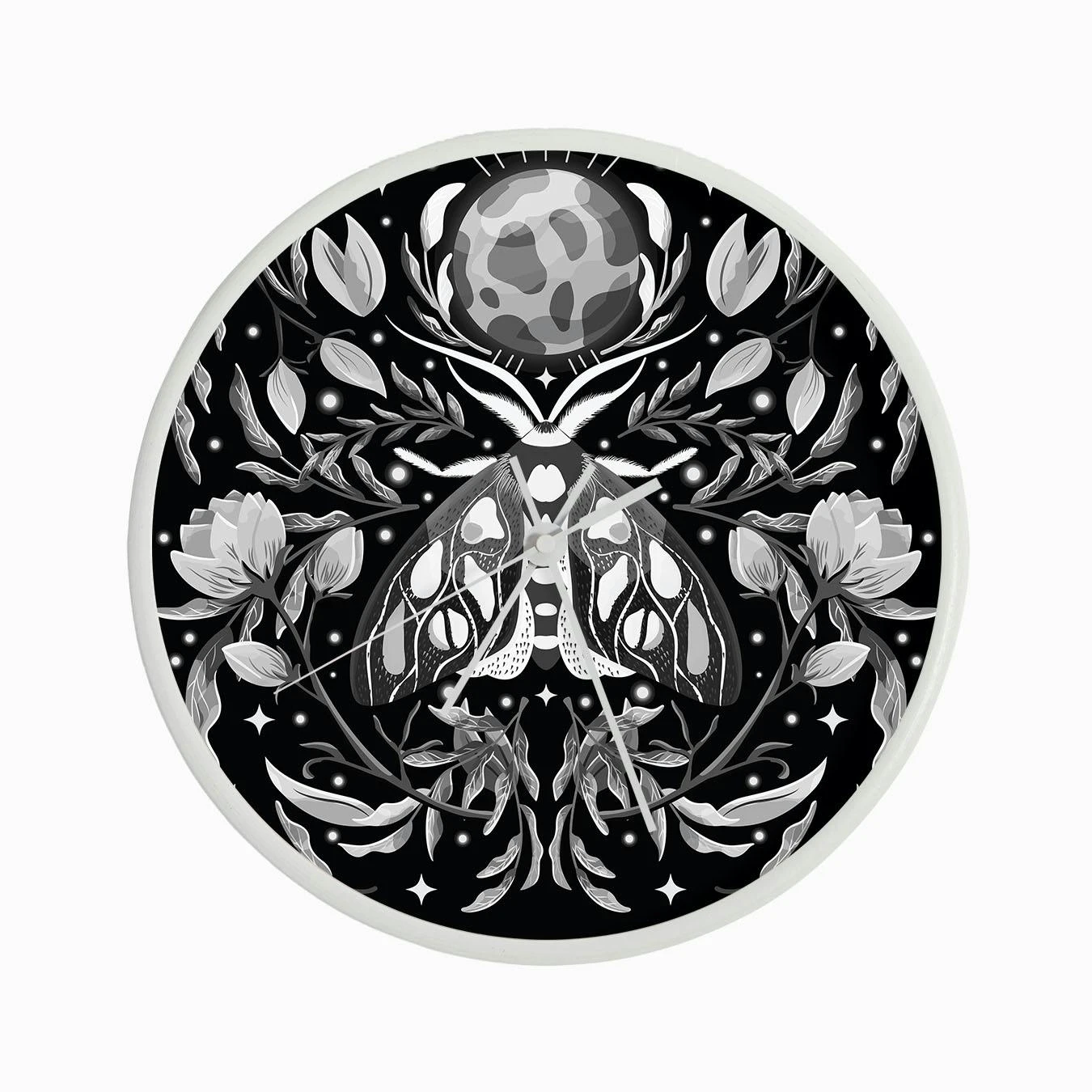 Night Black And White Moth On Floral Background And Moon Clock - Image 3
