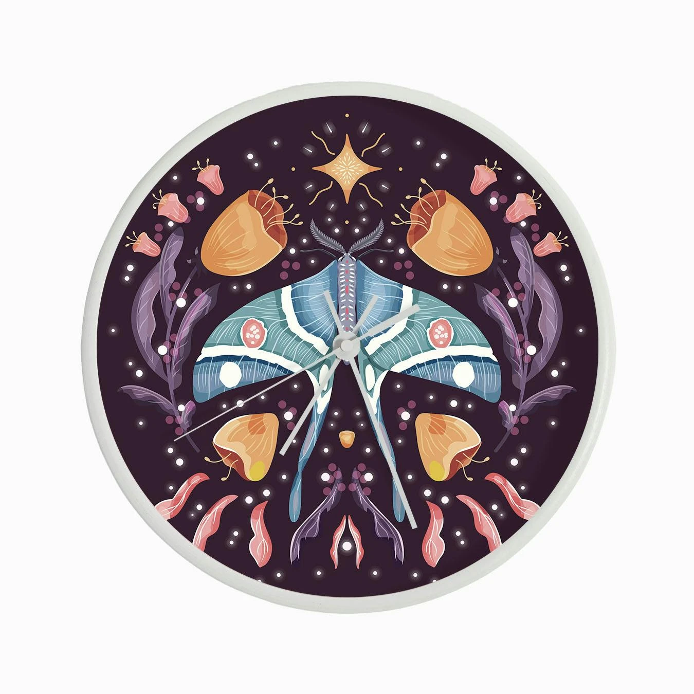 Night Blue Moth On Floral Purple Background And Decoration Clock - Image 3
