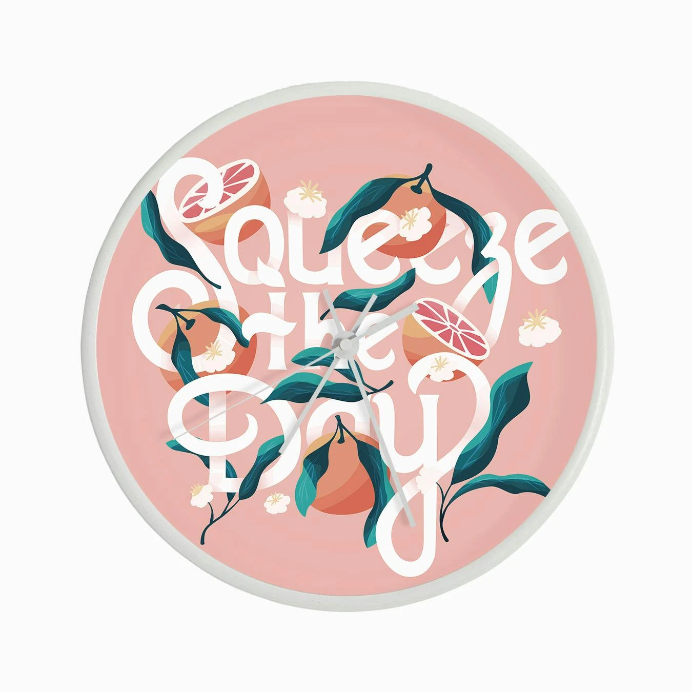 Squeeze The Day Hand Lettering With Oranges On Pink Clock - Image 3